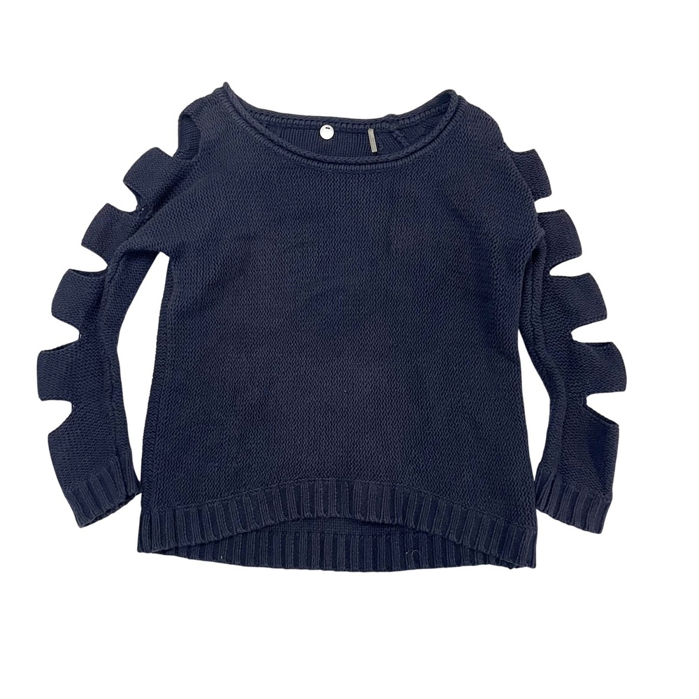 Margaret O'leary Navy Blue Cut Out Ladder Sleeve Knit Sweater U02